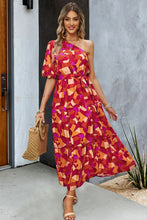 Load image into Gallery viewer, Printed One-Shoulder Tie Belt Maxi Dress