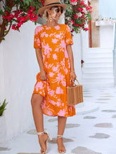 Load image into Gallery viewer, Floral Puff Sleeve Ruffle Hem Midi Dress