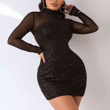 Load image into Gallery viewer, Sequin Mock Neck Mesh Dress
