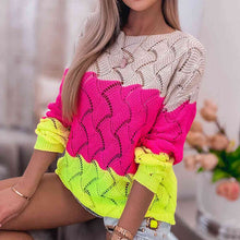 Load image into Gallery viewer, Openwork Color Block Pullover Sweater