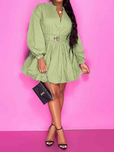 Load image into Gallery viewer, Notched Button Up Balloon Sleeves Dress