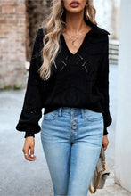 Load image into Gallery viewer, Openwork Long Sleeve Notched Neck Sweater