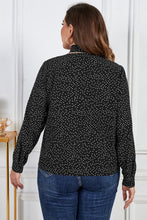 Load image into Gallery viewer, Plus Size Printed Tie Neck Long Sleeve Blouse