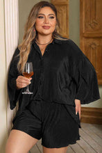 Load image into Gallery viewer, Plus Size Collared Neck Button Up Top and Shorts Set