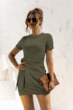 Load image into Gallery viewer, Round Neck Cuffed Sleeve Side Tie Dress