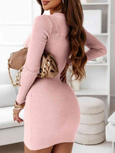 Load image into Gallery viewer, V-Neck Long Sleeve Ribbed Dress