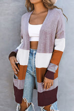 Load image into Gallery viewer, Color Block Open Front Ribbed Cuff Cardigan with Pockets