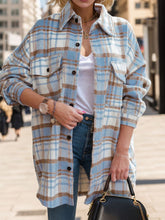 Load image into Gallery viewer, Pocketed Plaid Button Up Dropped Shoulder Shacket