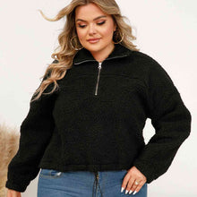 Load image into Gallery viewer, Plus Size Collared Neck Half Zip Sweatshirt