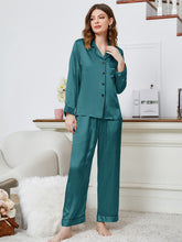 Load image into Gallery viewer, Lapel Collar Long Sleeve Top and Pants Pajama Set