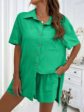 Load image into Gallery viewer, Button Up Shirt and Drawstring Shorts Set