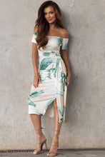Load image into Gallery viewer, Slit Printed Off-Shoulder Midi Dress