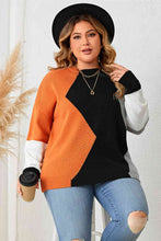Load image into Gallery viewer, Plus Size Color Block Round Neck Knit Top