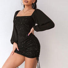Load image into Gallery viewer, Square Neck Drawstring Ruched Dress