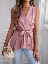 Load image into Gallery viewer, Tie Waist Surplice Neck Sleeveless Top