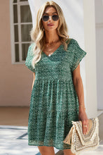 Load image into Gallery viewer, Printed V-Neck Short Sleeve Tiered Dress