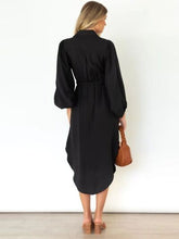 Load image into Gallery viewer, Drawstring Button Up Balloon Sleeve Dress