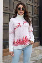 Load image into Gallery viewer, Reindeer &amp; Snow Pattern Turtle Neck Pullover Sweater