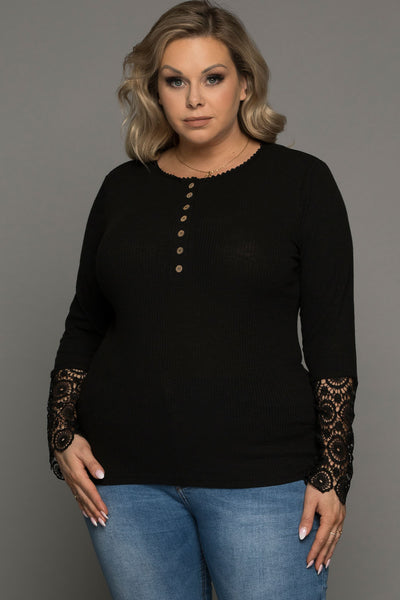 Plus Size Spliced Lace Ribbed Top