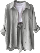 Load image into Gallery viewer, Texture Button Up Shirt and Drawstring Shorts Set