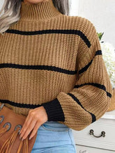 Load image into Gallery viewer, Striped Mock Neck Dropped Shoulder Sweater