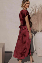 Load image into Gallery viewer, Satin Cap Sleeve Tie Back Midi Dress