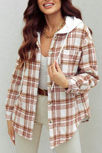 Load image into Gallery viewer, Plaid Drawstring Button Up Long Sleeve Hooded Jacket