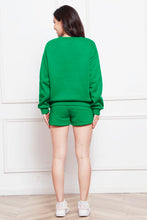 Load image into Gallery viewer, Round Neck Long Sleeve Sweatshirt and Drawstring Shorts Set