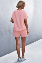 Load image into Gallery viewer, Raglan Sleeve Ruffle Hem Top and Shorts Set with Pockets