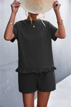 Load image into Gallery viewer, Raglan Sleeve Ruffle Hem Top and Shorts Set with Pockets
