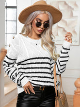 Load image into Gallery viewer, Striped Round Neck Cable-Knit Sweater