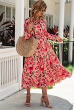 Load image into Gallery viewer, Floral Tie Neck Flounce Sleeve Tiered Dress