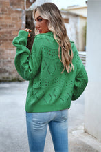 Load image into Gallery viewer, Openwork Long Sleeve Notched Neck Sweater