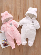 Load image into Gallery viewer, Baby Rabbit Decor Long Sleeve Hooded Snapped Jumpsuit
