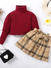 Load image into Gallery viewer, Baby Girl Turtle Neck Long Sleeve Ribbed Top and Plaid Skirt Set