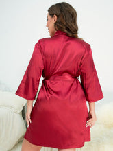 Load image into Gallery viewer, Plus Size Surplice Neck Tie Waist Robe