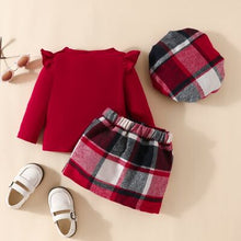 Load image into Gallery viewer, Letter Graphic Ruffle Trim Top and Plaid Skirt