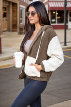 Load image into Gallery viewer, Fuzzy Zip Up Drawstring Hooded Jacket