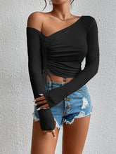 Load image into Gallery viewer, Asymmetrical Long Sleeve Side Tie Cropped Blouse