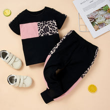 Load image into Gallery viewer, Baby Girl Leopard Color Block Top and Joggers Set