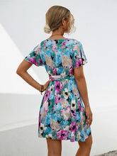 Load image into Gallery viewer, Printed Surplice Tie Waist Mini Dress