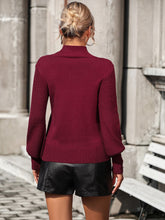 Load image into Gallery viewer, Mock Neck Ribbed Lantern Sleeve Pullover Sweater