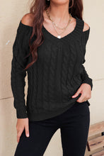 Load image into Gallery viewer, Cable-Knit Cold-Shoulder Long Sleeve Sweater