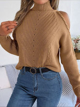 Load image into Gallery viewer, Cable-Knit Turtleneck Cold Shoulder Sweater