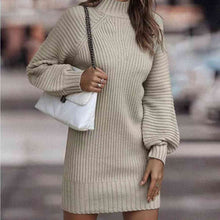 Load image into Gallery viewer, Mock Neck Lantern Sleeve Sweater Dress