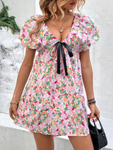Load image into Gallery viewer, Printed V-Neck Puff Sleeve Mini Dress