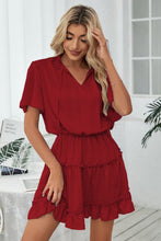 Load image into Gallery viewer, Tie Neck Frill Trim Short Sleeve Mini Dress
