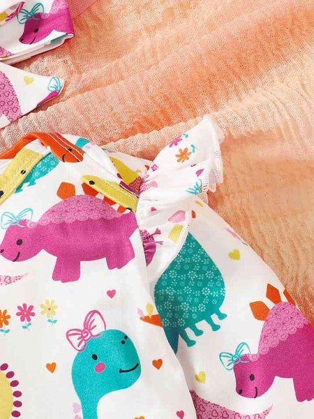 Baby Girl Dinosaur Top and Buttoned Skirt Set