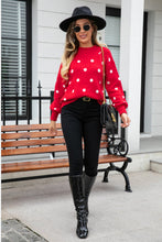 Load image into Gallery viewer, Polka Dot Round Neck Dropped Shoulder Sweater