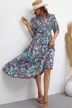 Load image into Gallery viewer, Floral Notched Neck Half Sleeve Dress